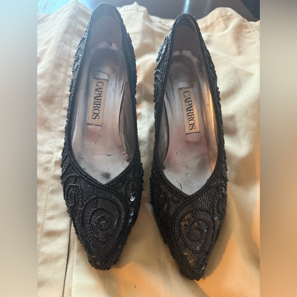 Caparros Black Beaded Heels